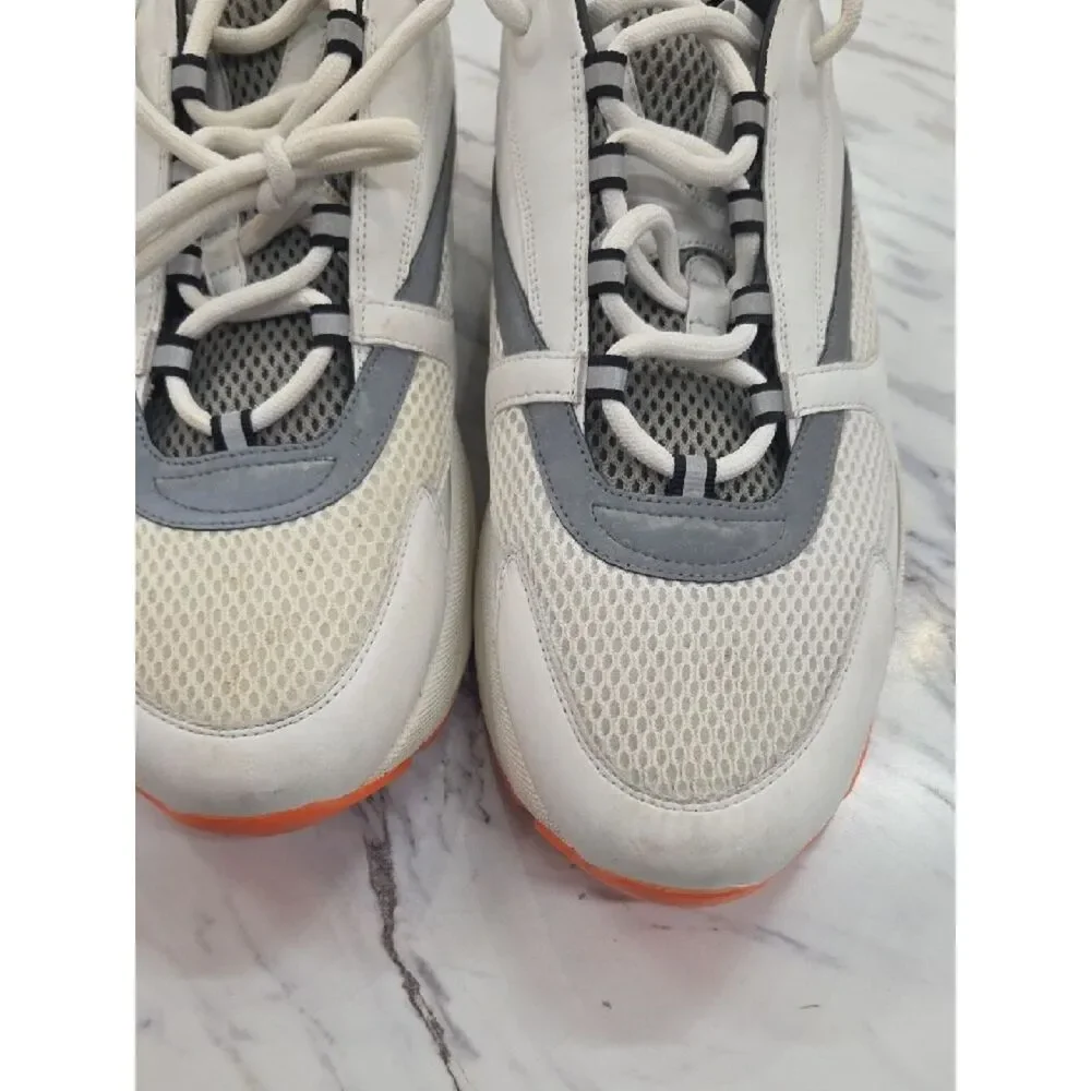 Dior Men’s Athletic Sneakers in White, Gray, Black with Orange Sole